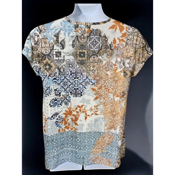 Chicos Zenergy Large Blouse Paisley Floral Short Sleeve Scoop Neck Multicolor - Picture 7 of 8